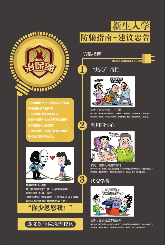 新生入学防骗指南海报ai矢量模版下载