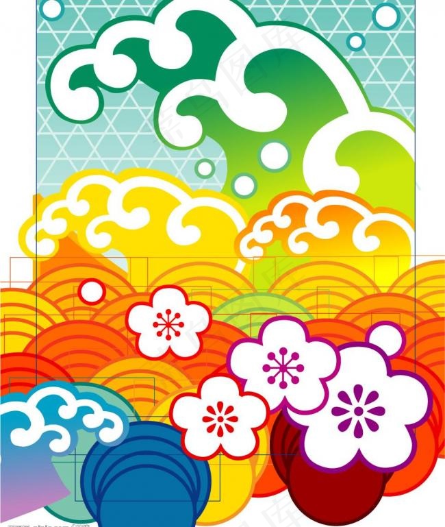 日式海浪樱花花纹图片cdr矢量模版下载