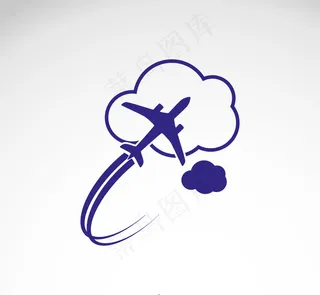 蓝色飞机与云朵标志设计矢量素材