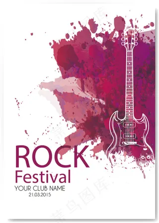 吉它版水彩绘音乐节宣传单矢量图