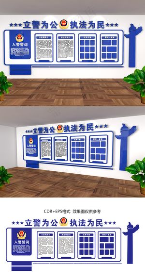 蓝色警营党建走廊文化墙