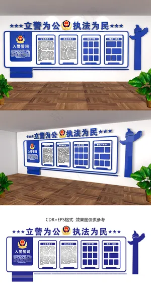 蓝色警营党建走廊文化墙