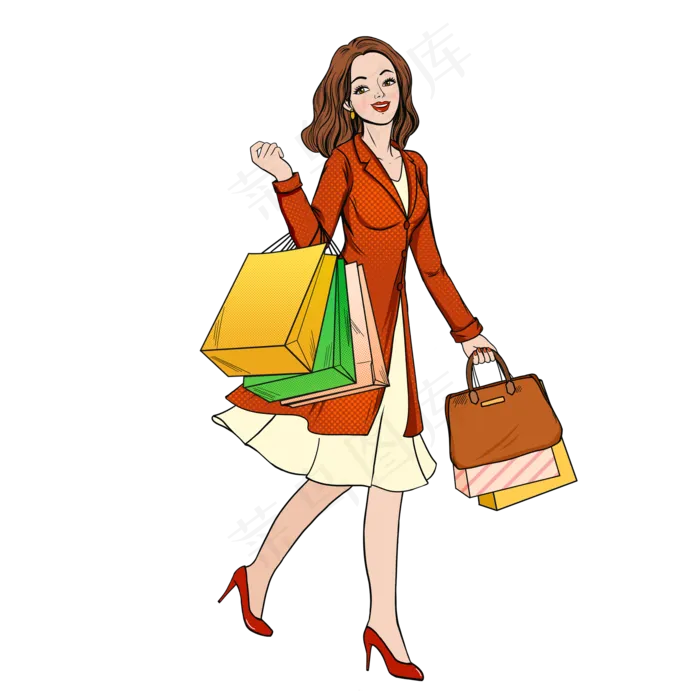 手绘购物的女性人物设计可商用元(1024*1369px 72 dpi )psd模版下载
