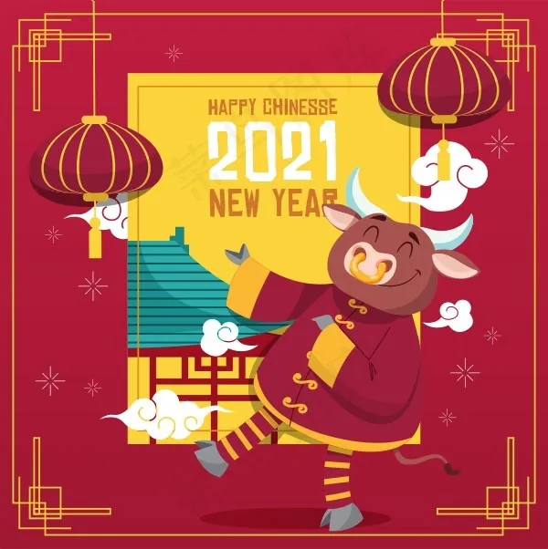 新年海报 节日海报 牛年海报ai矢量模版下载