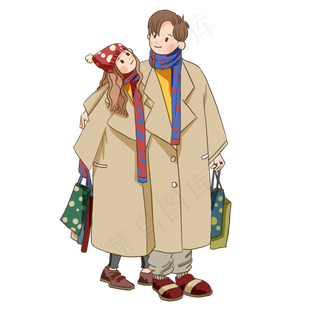卡通手绘情侣约会共度美好时光创