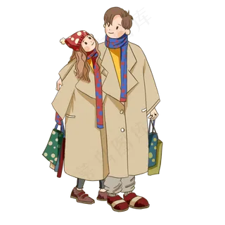 卡通手绘情侣约会共度美好时光创