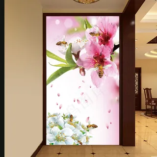 桃花花瓣倒影玄关画系列模板