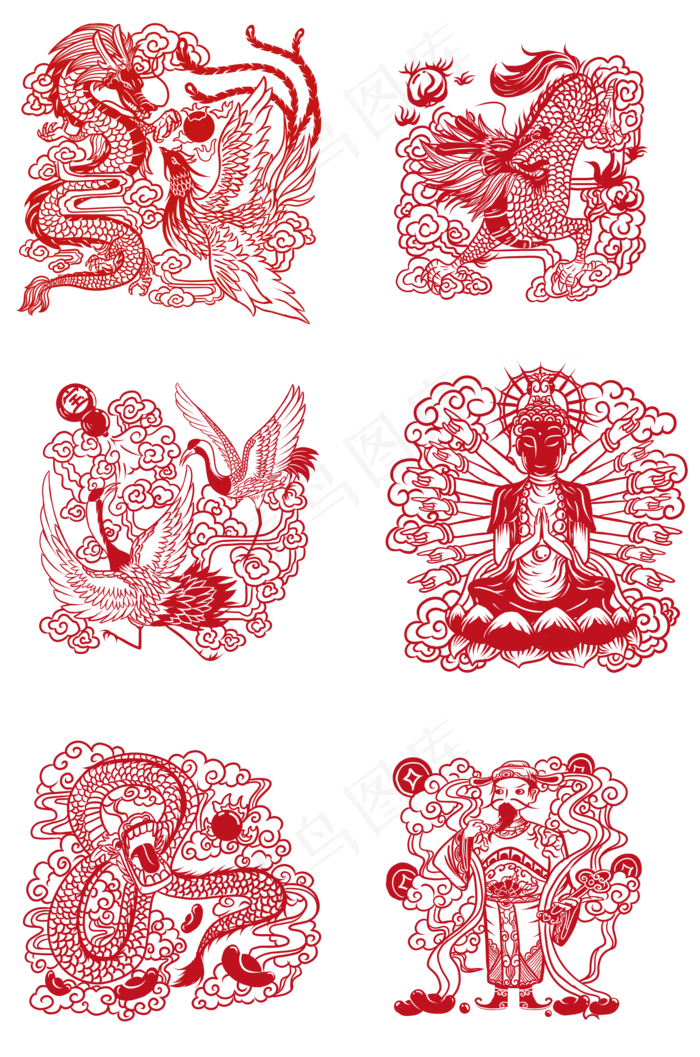 中国风红色财窗花剪纸,免抠元素(2000*3020px 300 dpi )psd模版下载