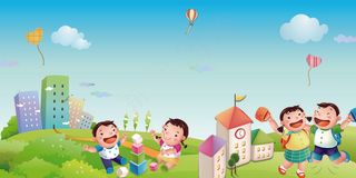 开学季卡通儿童迎新展板海报背景