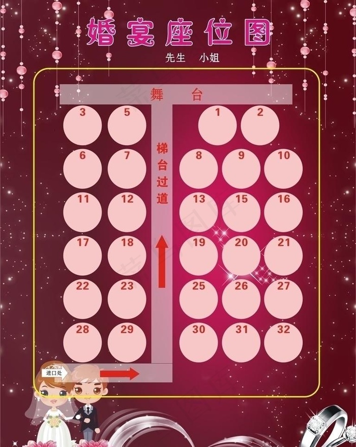 结婚宾客座位图图片cdr矢量模版下载