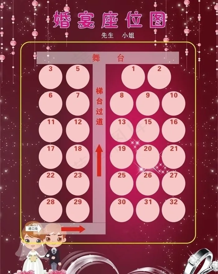 结婚宾客座位图图片cdr矢量模版下载