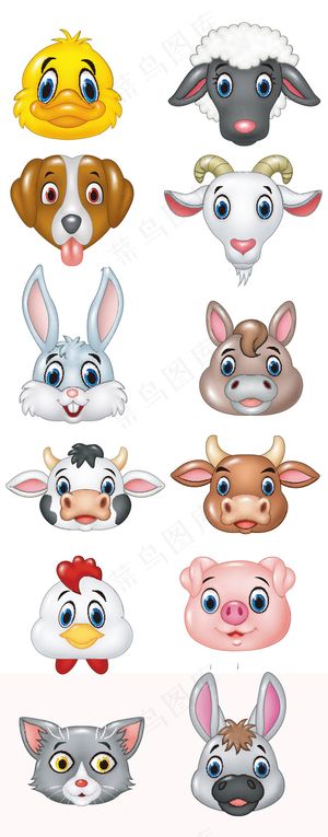 立体卡通动物头像eps矢量素材