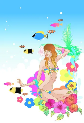 时尚美女插画矢量素材2eps,ai矢量模版下载