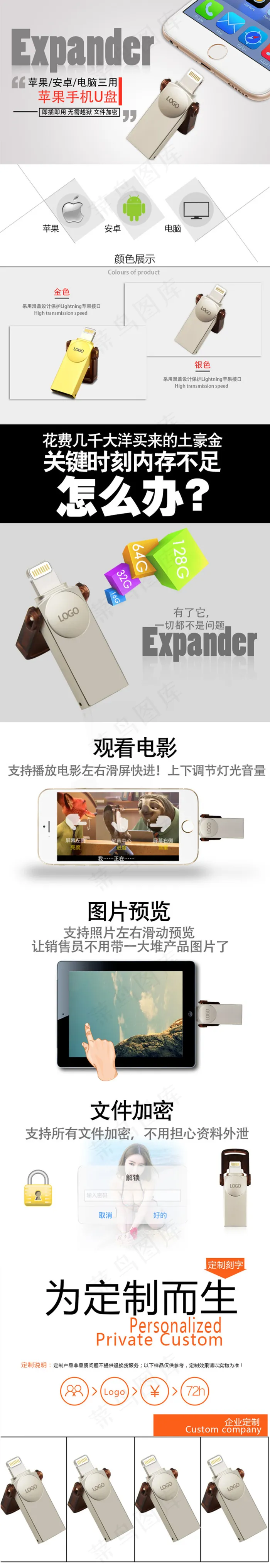苹果手机U盘淘宝详情图描述推广海报...psd模版下载