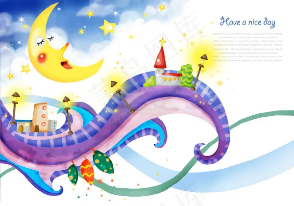 路灯树木插画psd模版下载