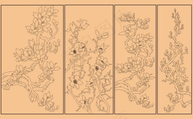 木兰花白描图cdr矢量模版下载
