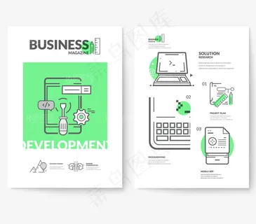 绿色宣传单页时尚简约图标单页设计矢...