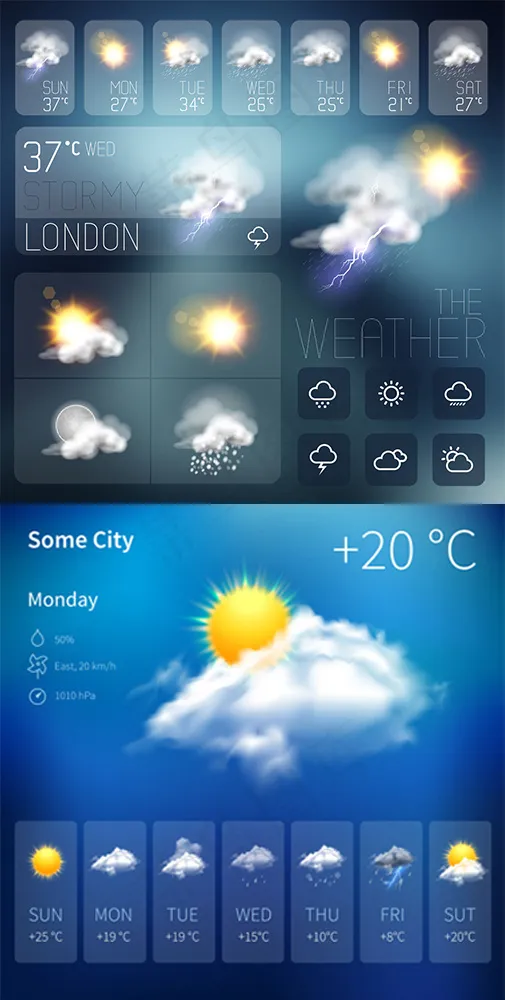 天气图标设计矢量素材eps,ai矢量模版下载