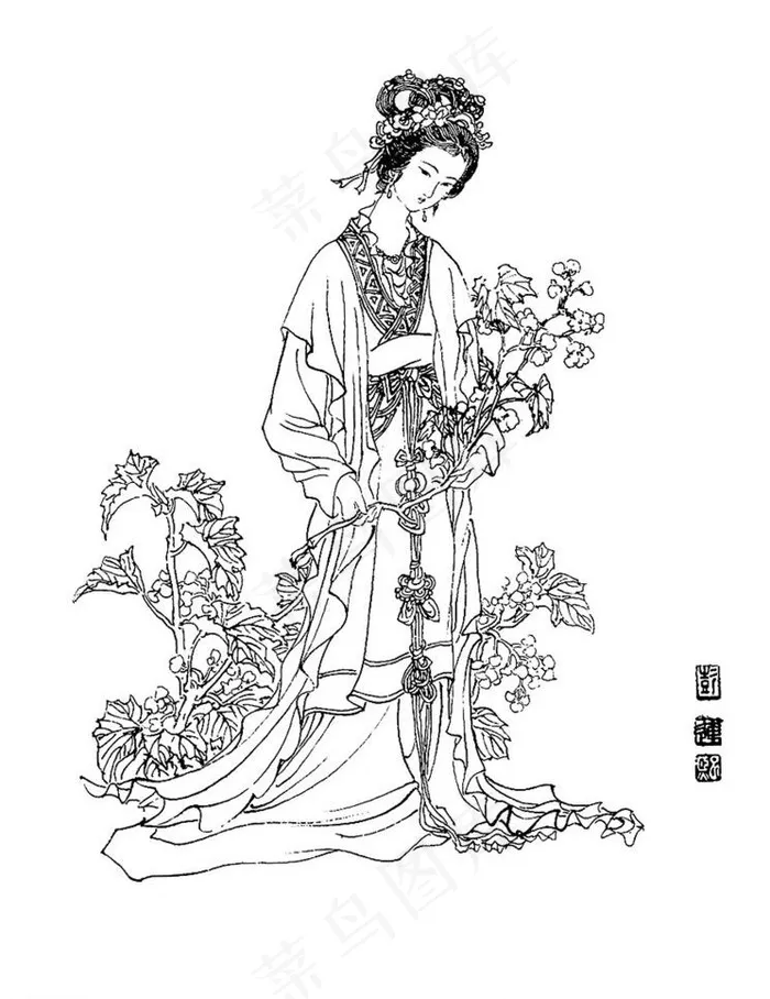 白描人物图片ai矢量模版下载