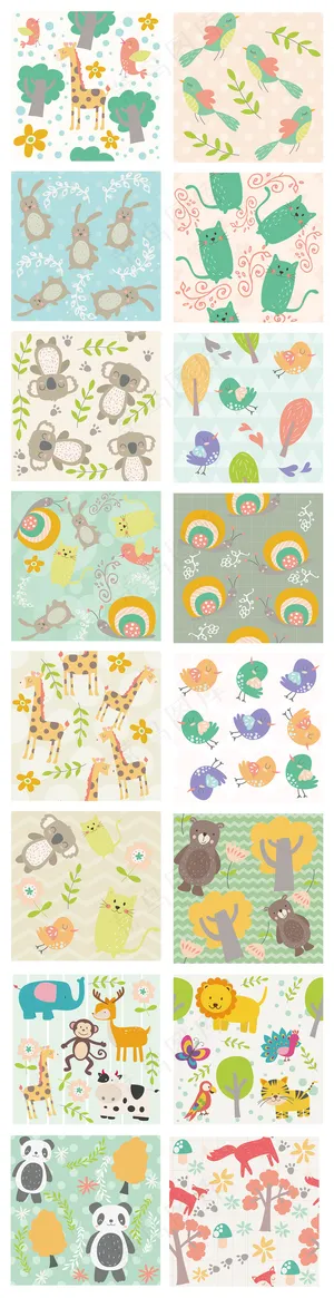 小清新水彩手绘卡通动物图案矢量素材