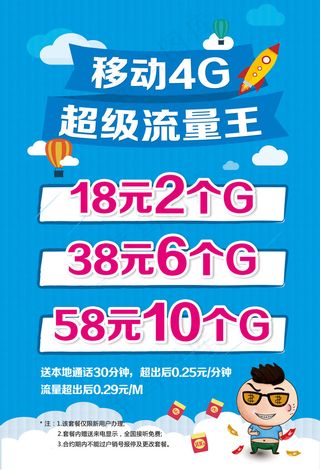 移动4G超级流量王 扁平 海报 红包人