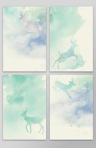 清新水彩小鹿背景设计素材