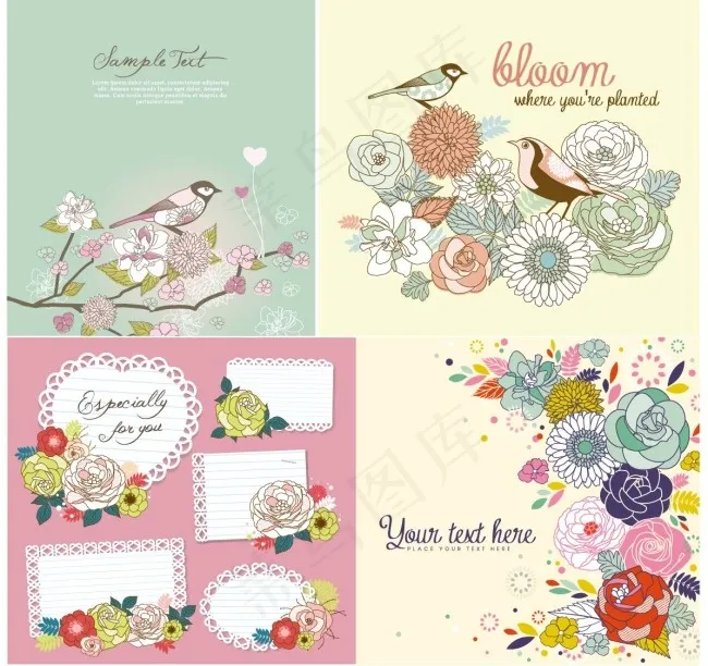 花朵和小鸟ai矢量模版下载