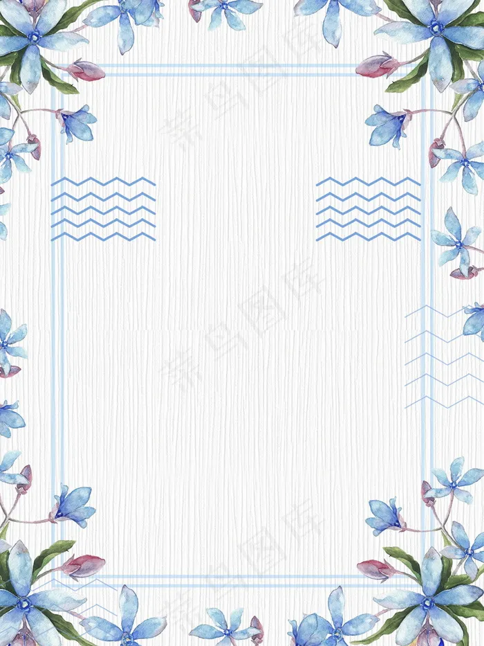 蓝色鲜花波浪线夏季背景素材(1701X2268(DPI:72))psd模版下载
