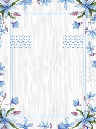 蓝色鲜花波浪线夏季背景素材