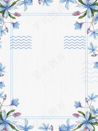 蓝色鲜花波浪线夏季背景素材