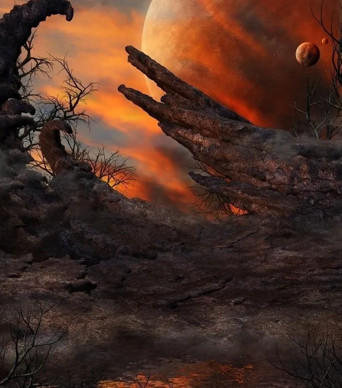 科幻太空 星球 怪石 枯木图片
