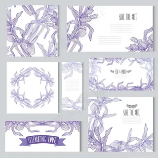 紫色植物花朵婚礼卡片模板