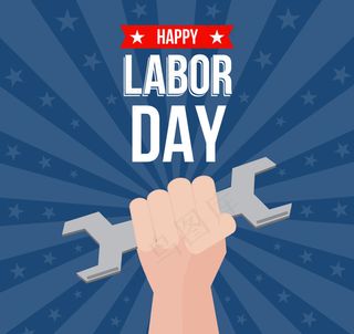 手拿扳手放射线条背景