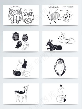 手绘小动物简笔画免扣素材合集
