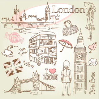 巴黎和伦敦的线条矢量素材