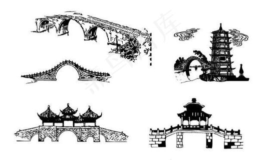 中国传统建筑拱桥矢量素材