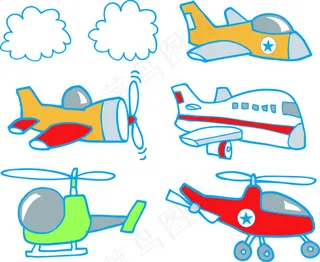 卡通各式飞机