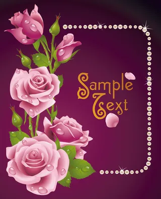 老式的玫瑰珍珠框架向量卡03