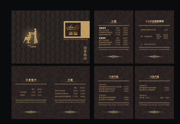 ANDY造型价目表 美发价目表图片cdr矢量模版下载