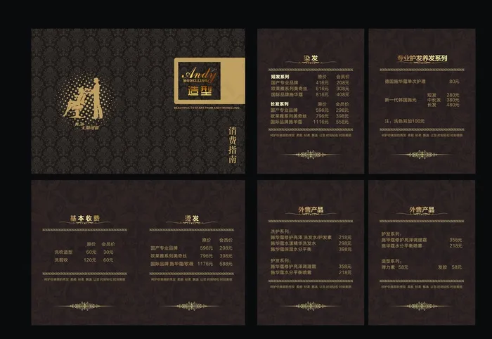 ANDY造型价目表 美发价目表图片cdr矢量模版下载