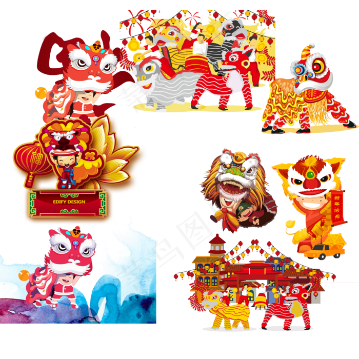 新年新春节儿童舞龙手绘元素