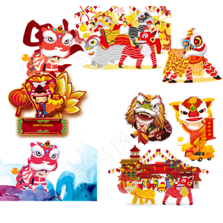 新年新春节儿童舞龙手绘元素