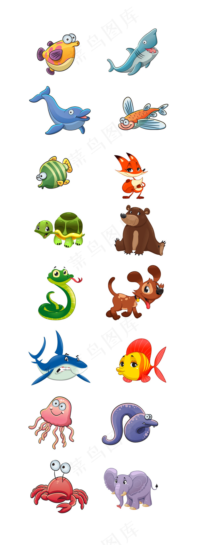设计手绘小动物集合陆地海洋鲨鱼大象