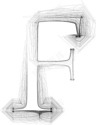手绘字体字母F矢量插画