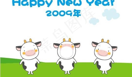 新年贺卡小牛相框（baby头）图片ai矢量模版下载