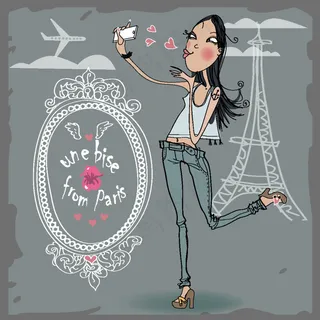 埃菲尔铁塔与卡通女孩