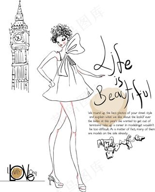 素描美女卡通美女无限放大