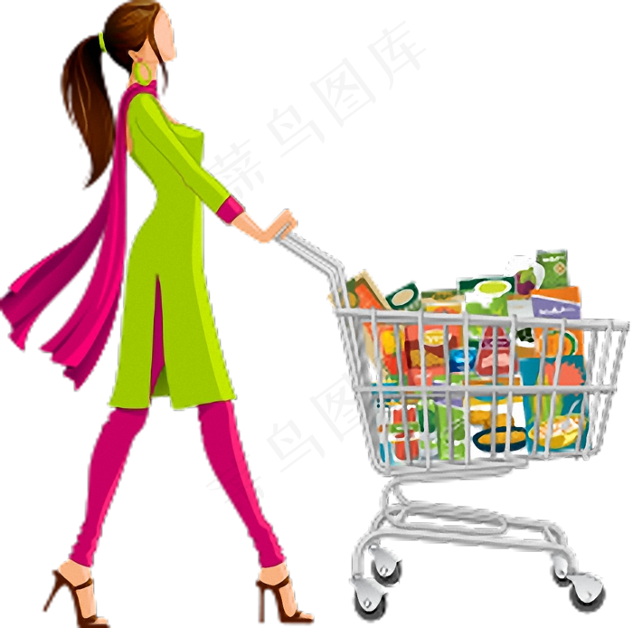 推购物车的女人免抠png透明图层素材