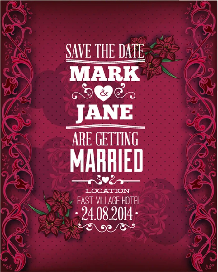 红色花纹婚礼请柬封面图片eps,ai矢量模版下载