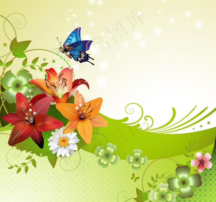 梦幻花纹花朵蝴蝶图片